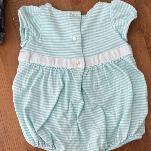 3/20$ Ralph Lauren Aqua and White Striped Bubble Romper - Picture 3 of 3